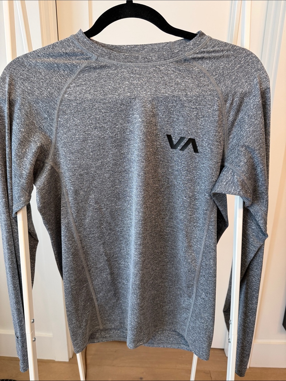 RVCA Men's Gray Heather Long Sleeve Performance Tee with VA Logo